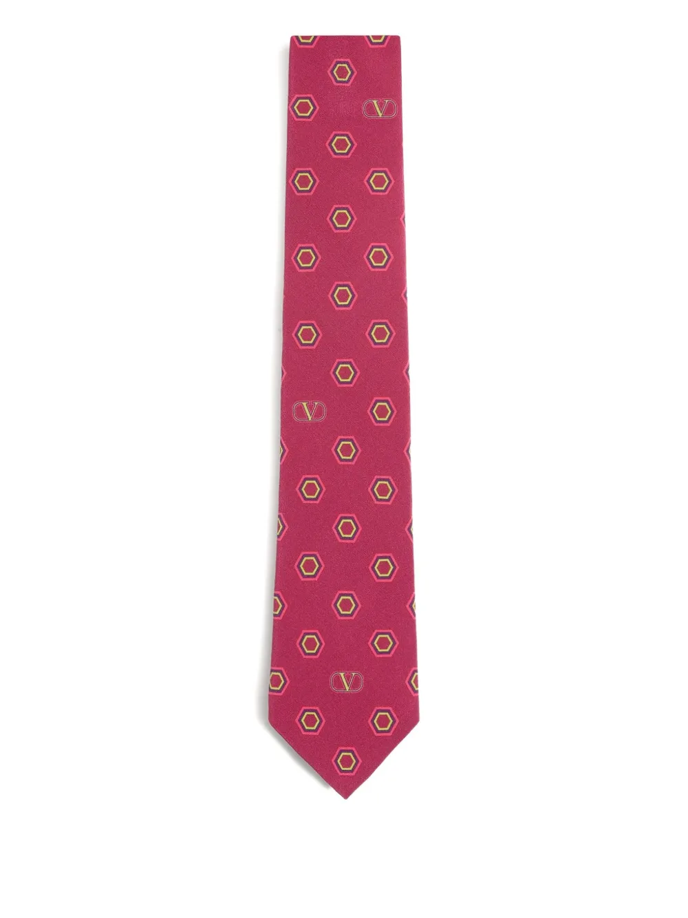 Valentino Silk Tie With Hexagonal Pattern Slim Design In Red