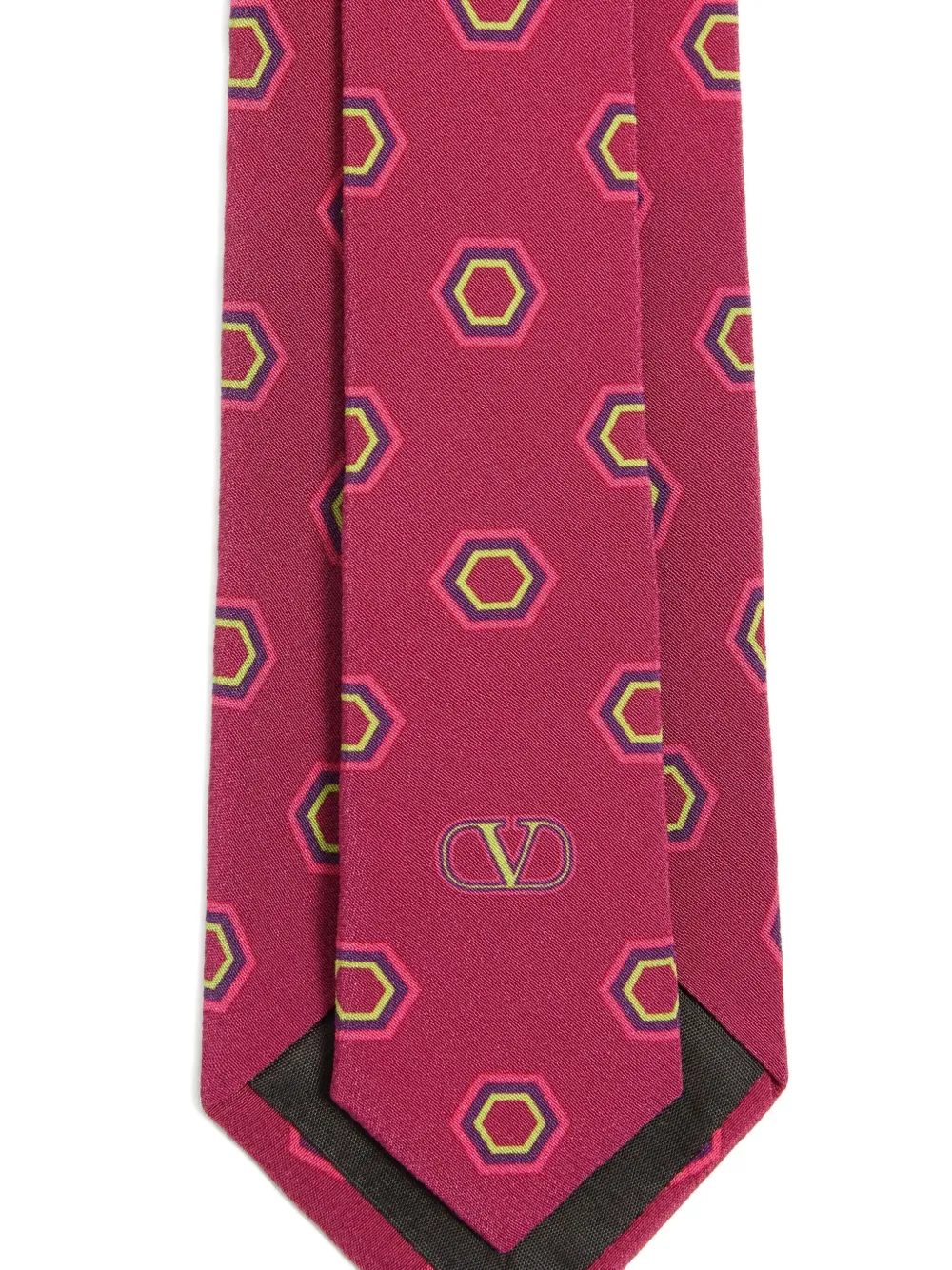 Valentino Silk Tie With Hexagonal Pattern Slim Design In Red