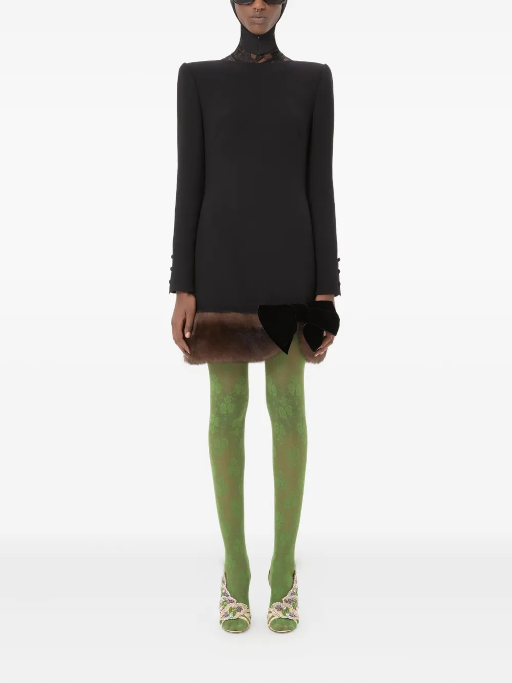 Valentino Garavani Mini-jurk met lammy afwerking - Zwart