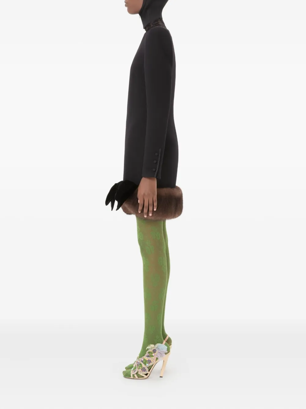 Valentino Shearling-trim Mini Dress In Black