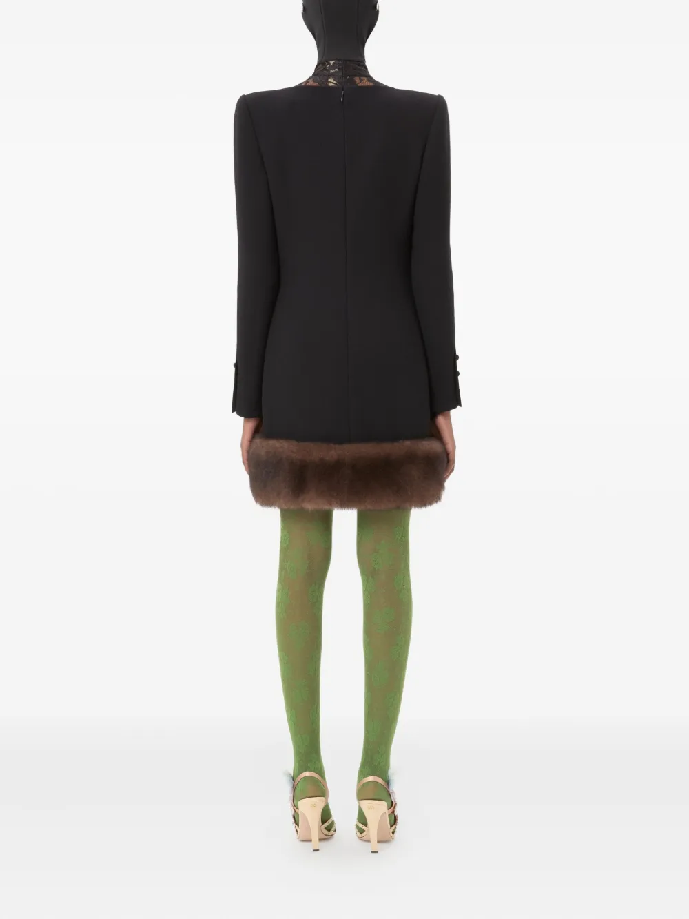 Valentino Shearling-trim Mini Dress In Black