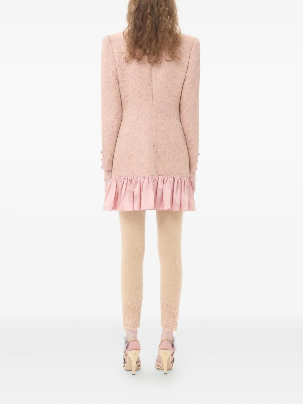 Valentino Floral-jacquard Ruffled Dress In Pink