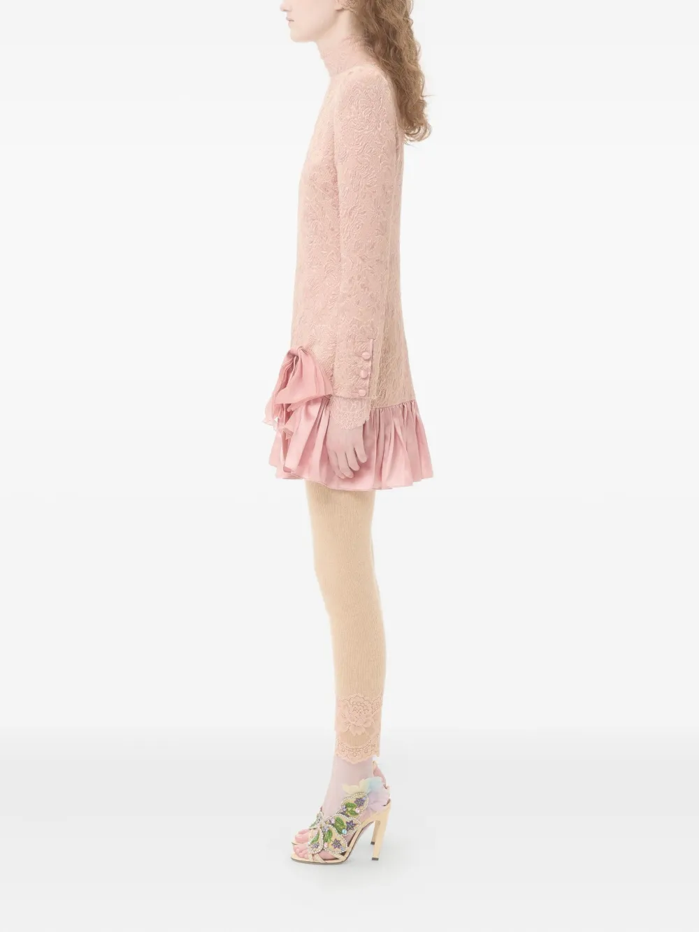 Valentino Floral-jacquard Ruffled Dress In Pink