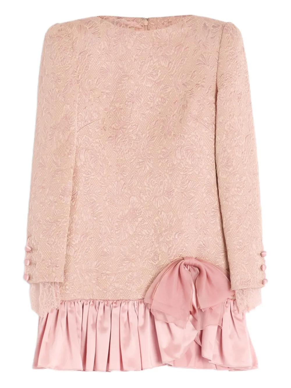 Valentino Floral-jacquard Ruffled Dress In Pink