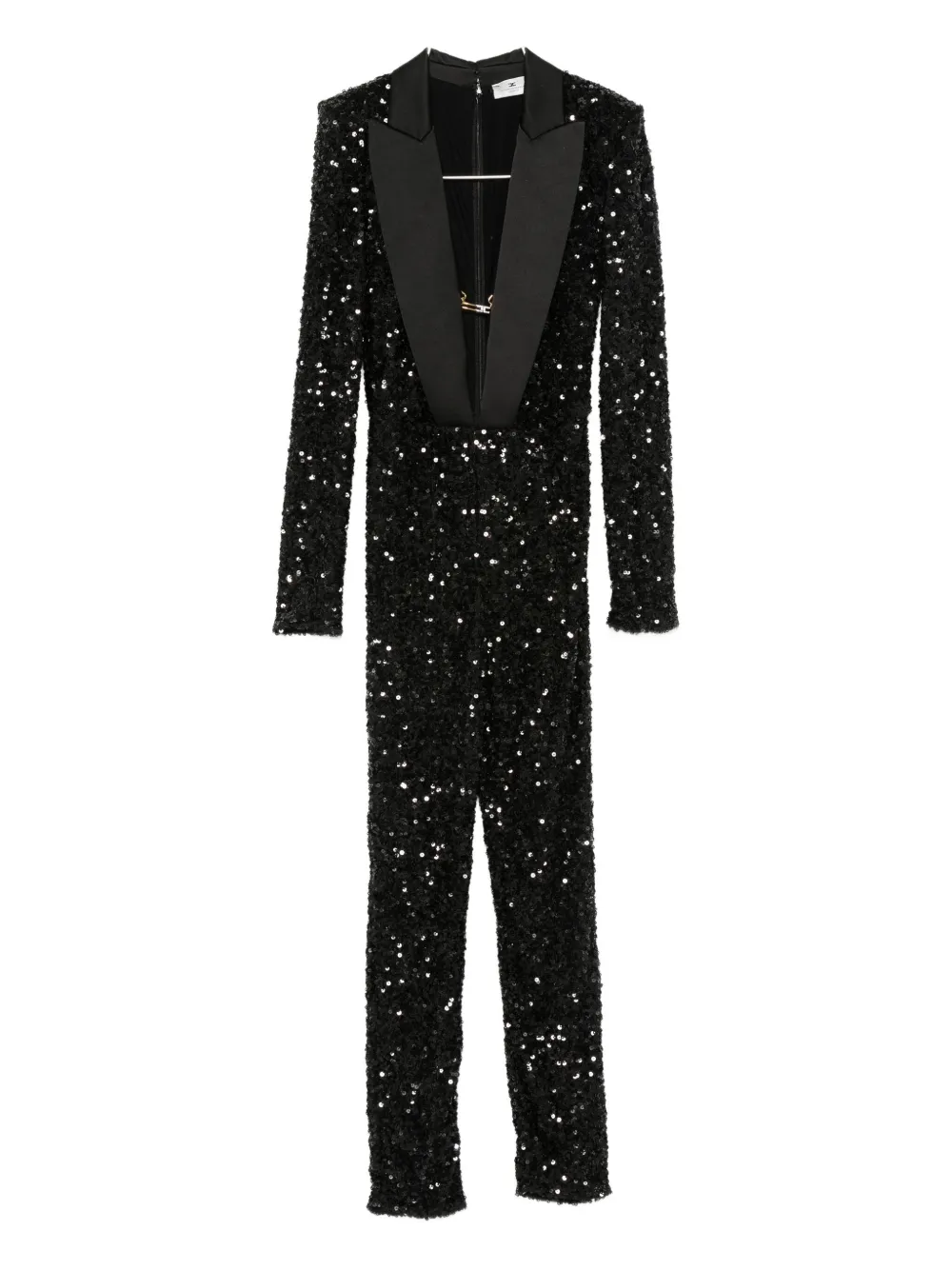 Elisabetta Franchi Sequin Trousers V-neck Embellished Detail In Black