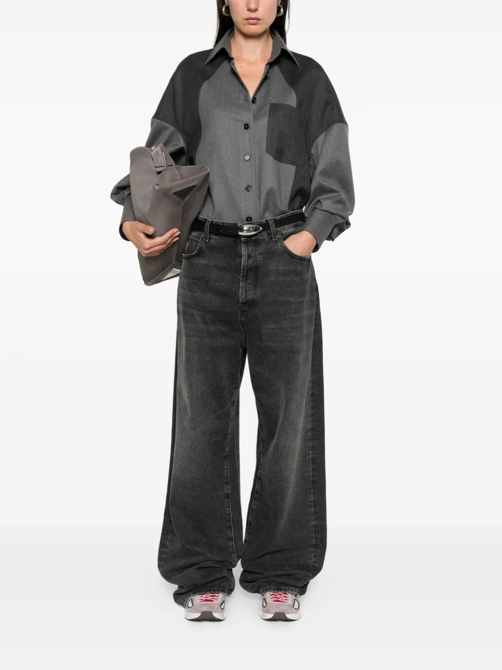 Stella Mccartney Oversized Shirt With Patches In Gray