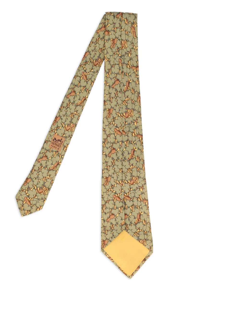 Hermès Pre-Owned 2025 leaves-print silk tie - イエロー Hermès Pre-Owned 2025 leaves-print silk tie - イエロー