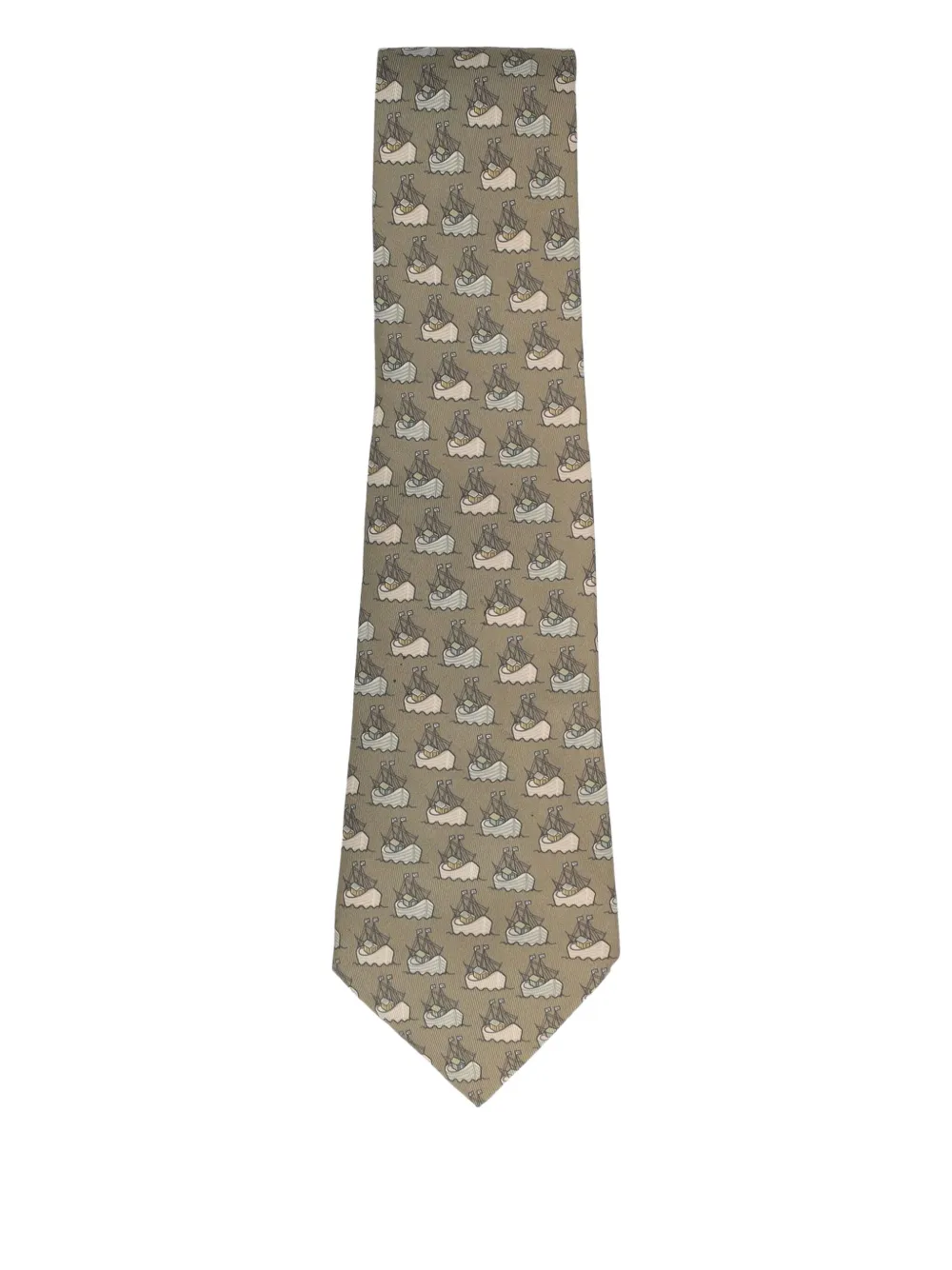 Hermès Pre-Owned 2005 boat-print silk tie - グリーン Hermès Pre-Owned 2005 boat-print silk tie - グリーン