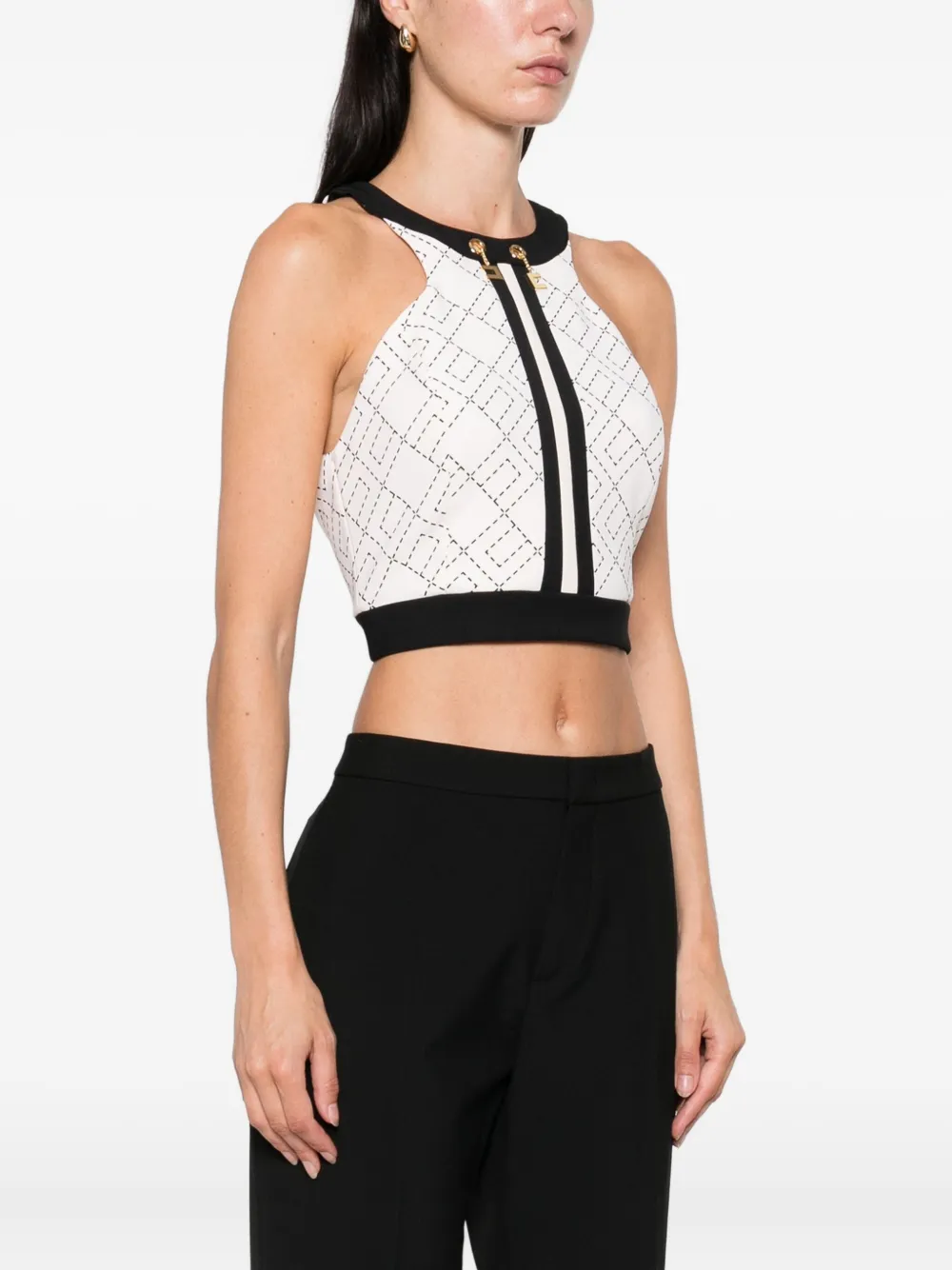 Elisabetta Franchi monogram-pattern halterneck top Beige