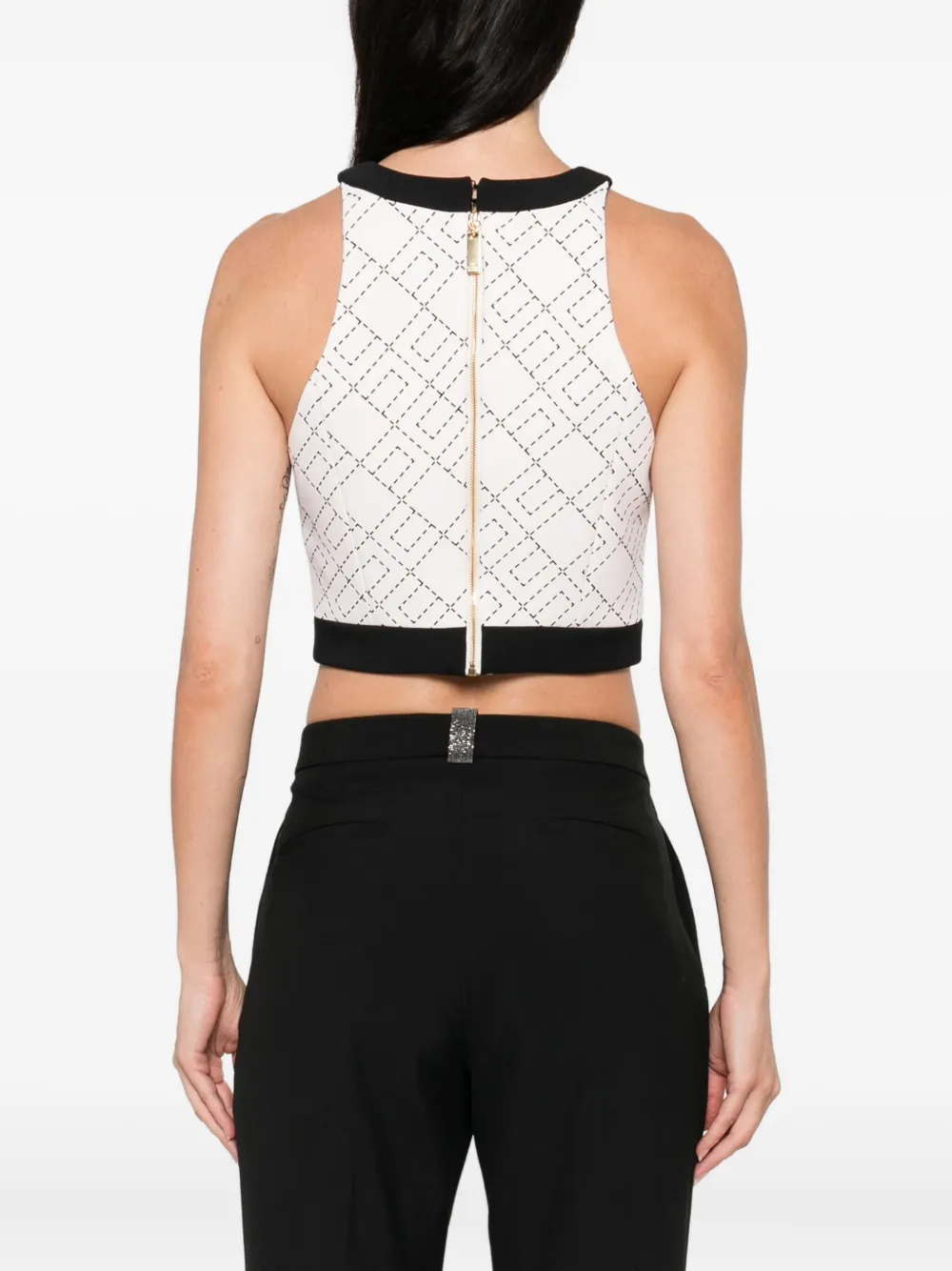 Elisabetta Franchi monogram-pattern halterneck top Beige