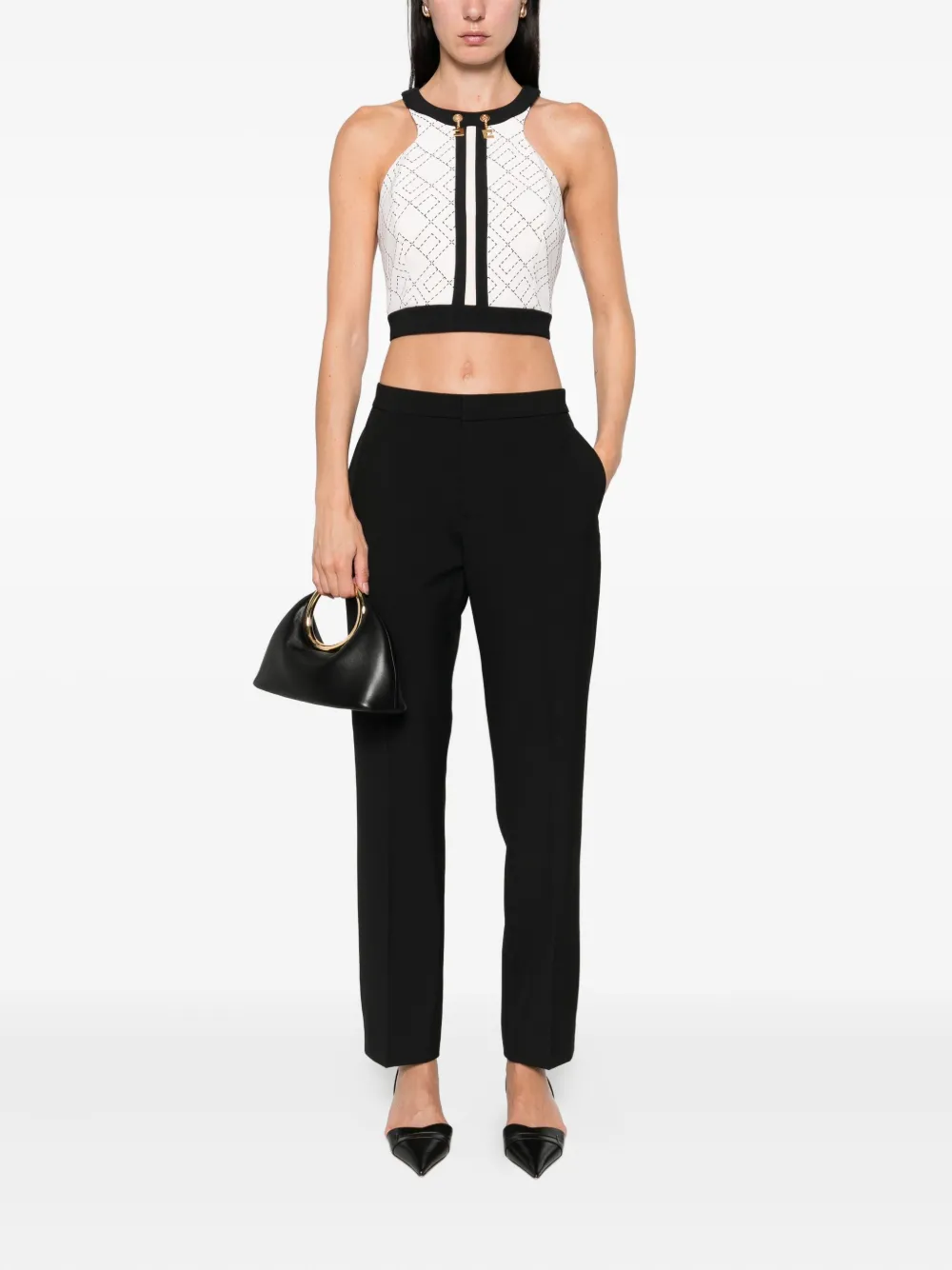 Elisabetta Franchi monogram-pattern halterneck top Beige