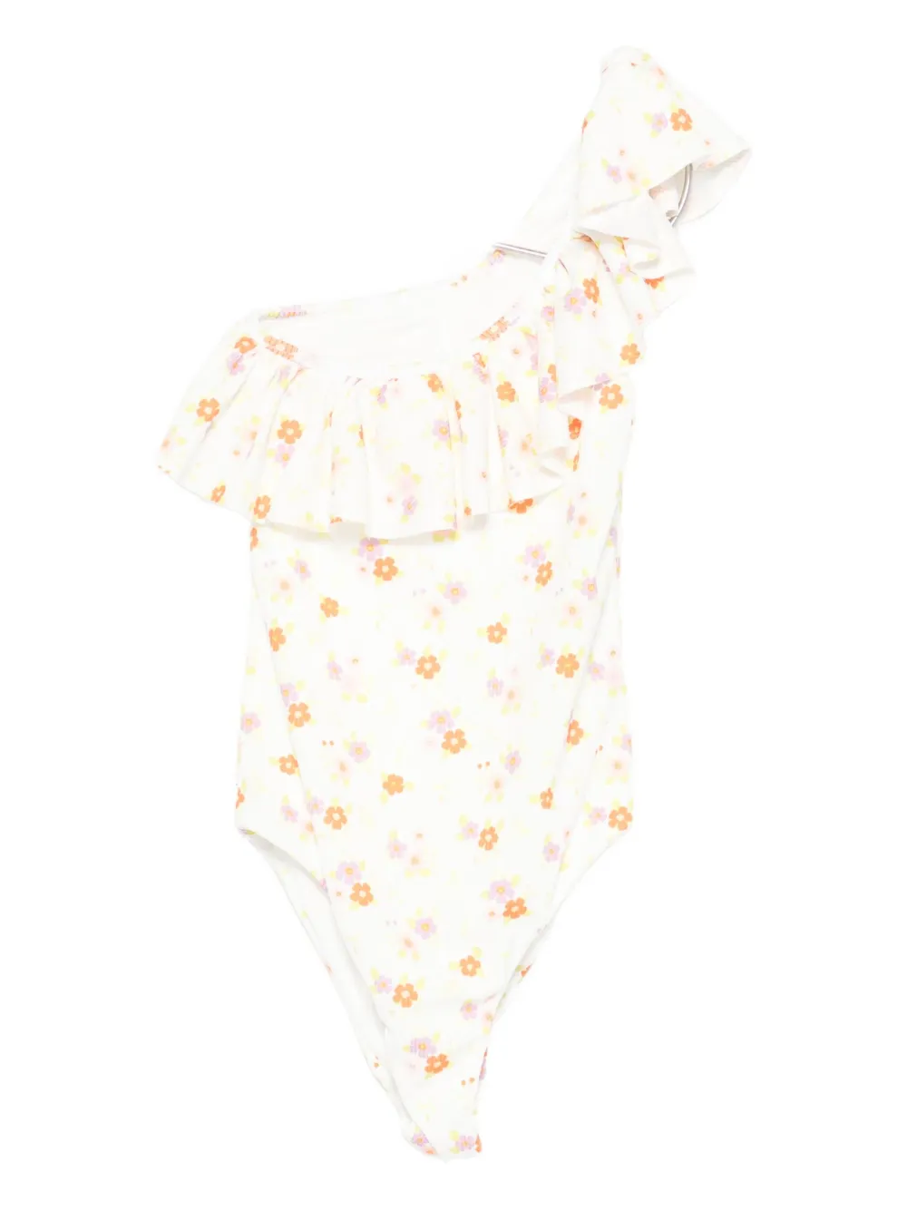Me Fui Floral Ruffled Swimsuit In White
