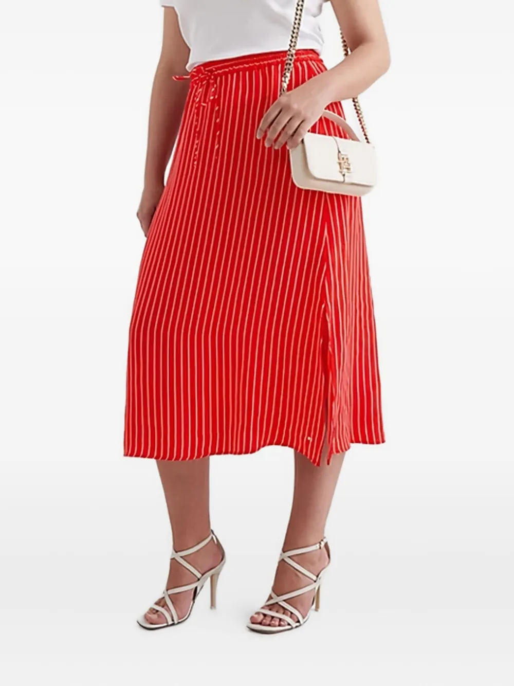 Tommy Hilfiger Striped Side-split Skirt In Red