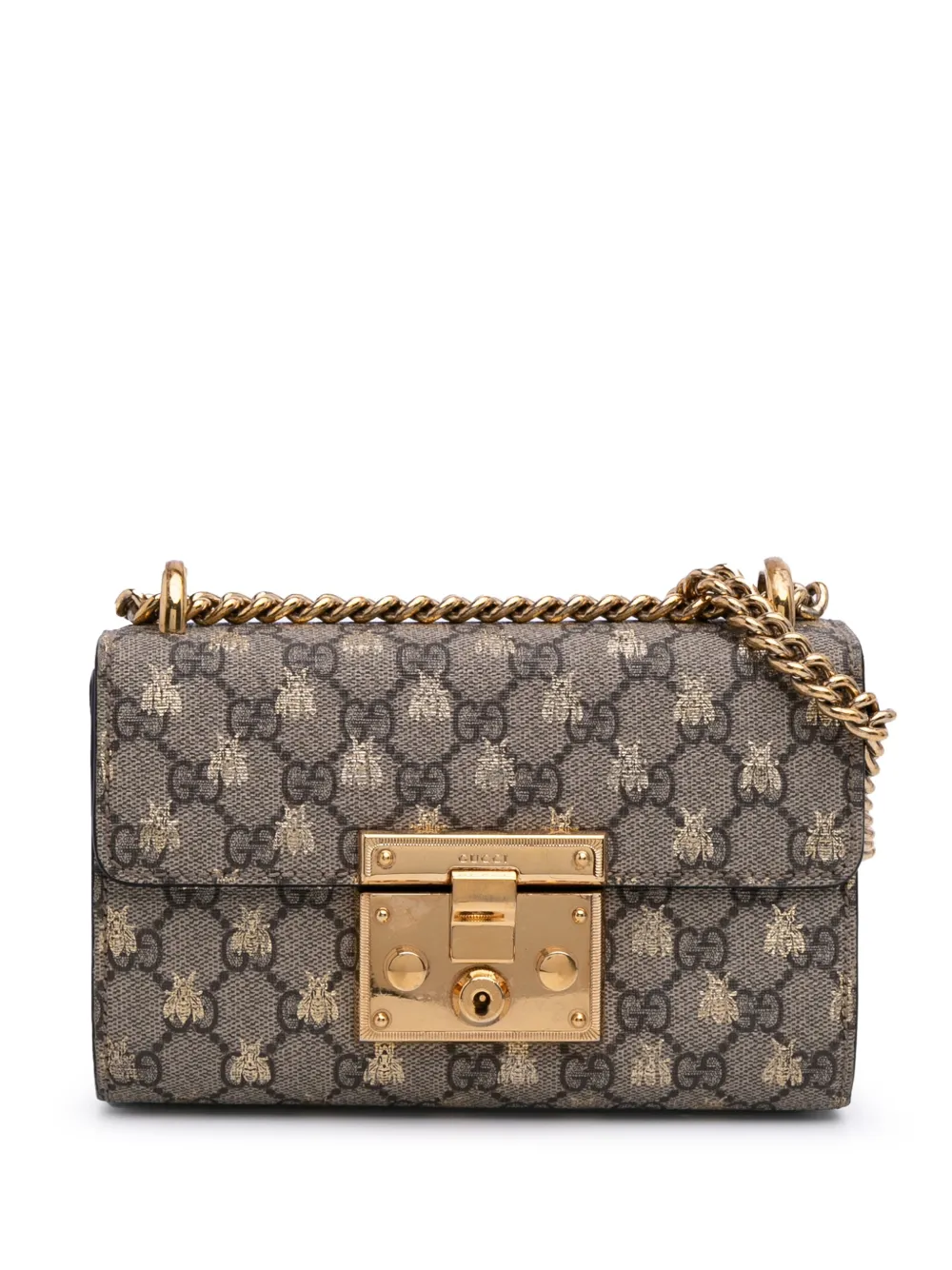 Gucci Pre-Owned 2016-2025 スモール GGスプリーム ビー パドロック ショルダーバッグ - ブラウン Gucci Pre-Owned 2016-2025 スモール GGスプリーム ビー パドロック ショルダーバッグ - ブラウン