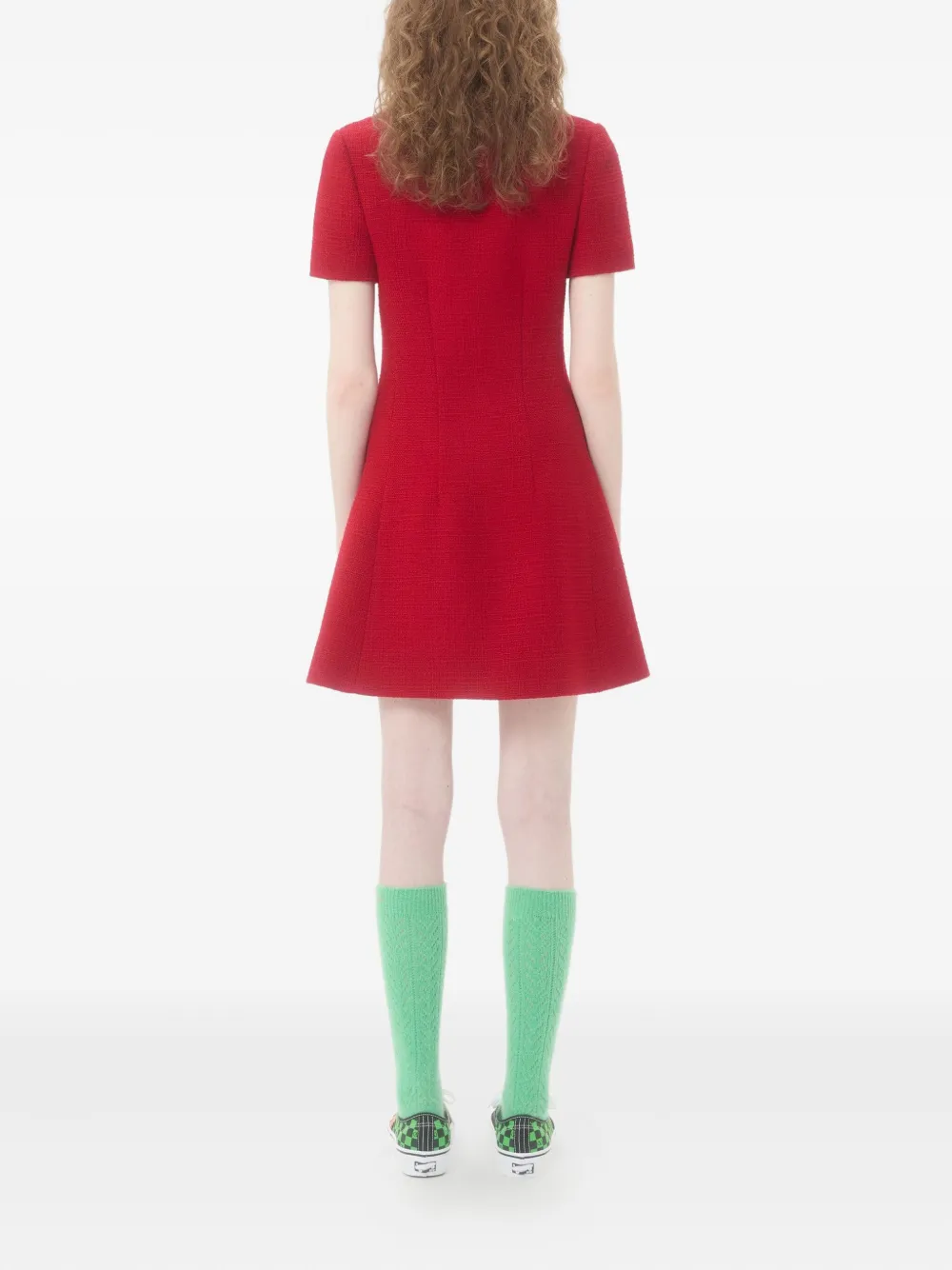 Valentino Bow-detailed Wool-blend Tweed Mini Dress In Red