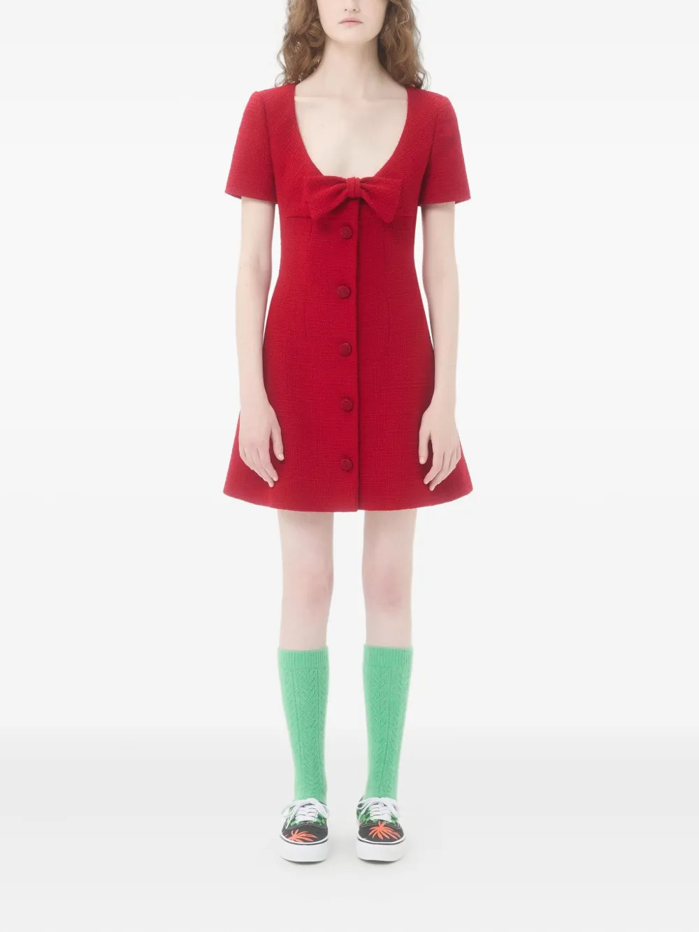 Valentino Garavani bow-detail tweed mini dress - Rood