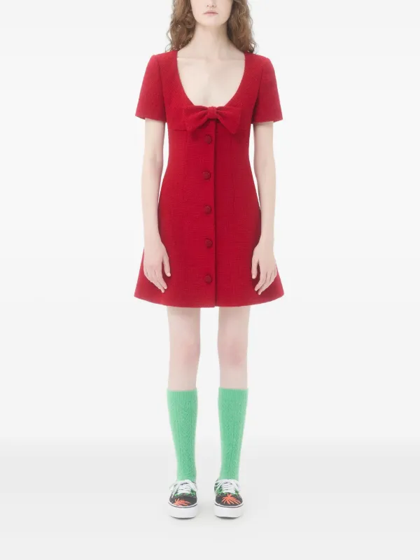 Valentino Garavani Short Wool Tweed Dress with Bow - Paris