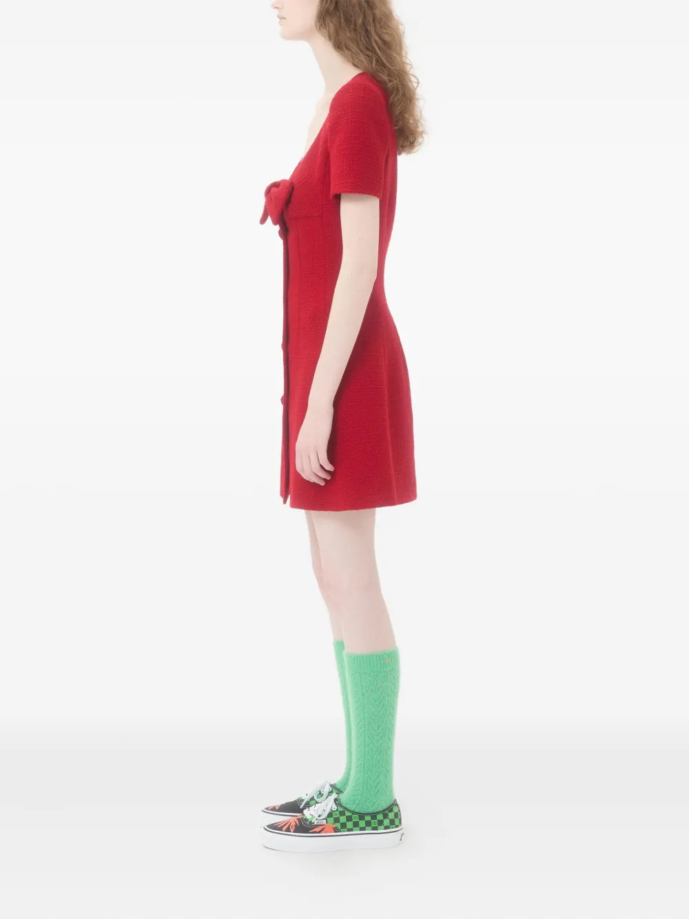 Valentino Bow-detailed Wool-blend Tweed Mini Dress In Red