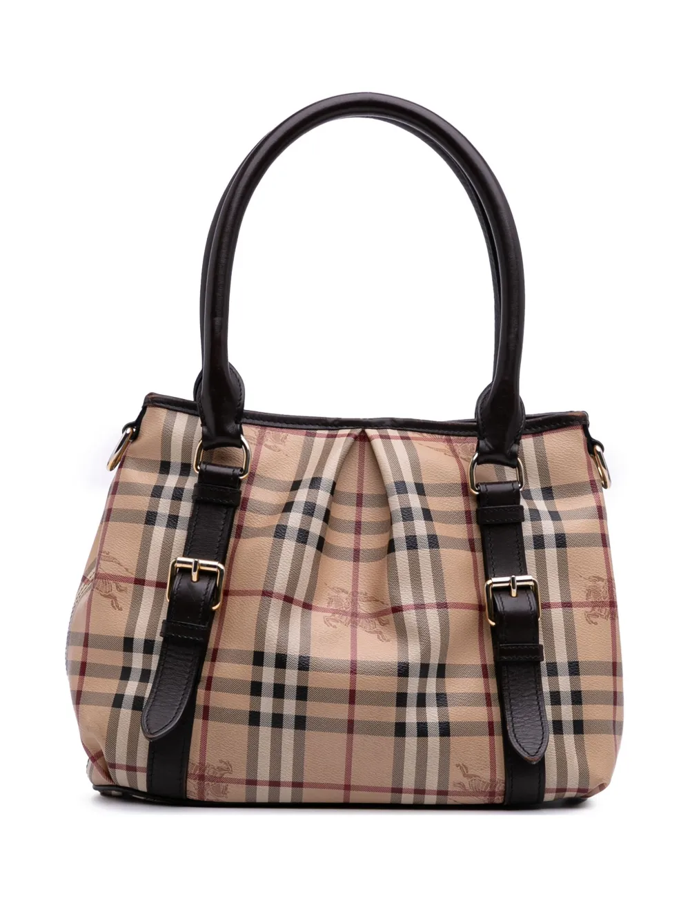 Burberry Pre-Owned 2000-2017 ヘイマーケットチェック コーテッドキャンバス サッチェルバッグ - ブラウン Burberry Pre-Owned 2000-2017 ヘイマーケットチェック コーテッドキャンバス サッチェルバッグ - ブラウン