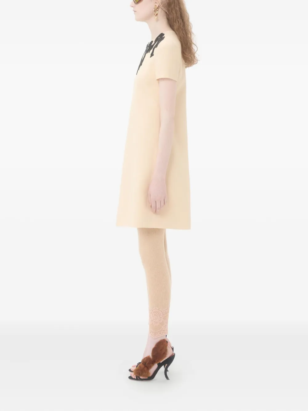 Valentino Bow-embroidered Dress In Neutral