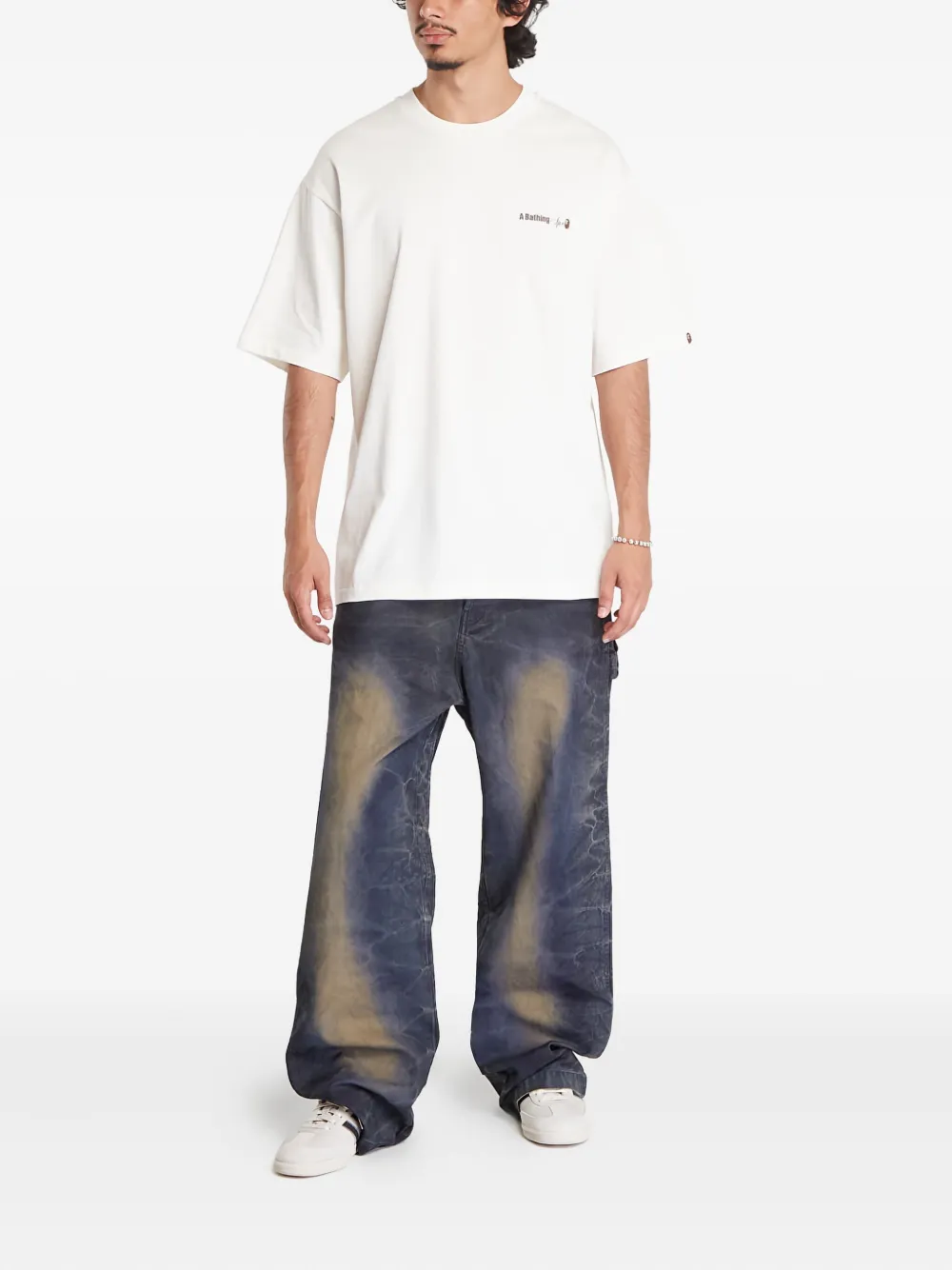 A BATHING APE water-print logo T-shirt Beige