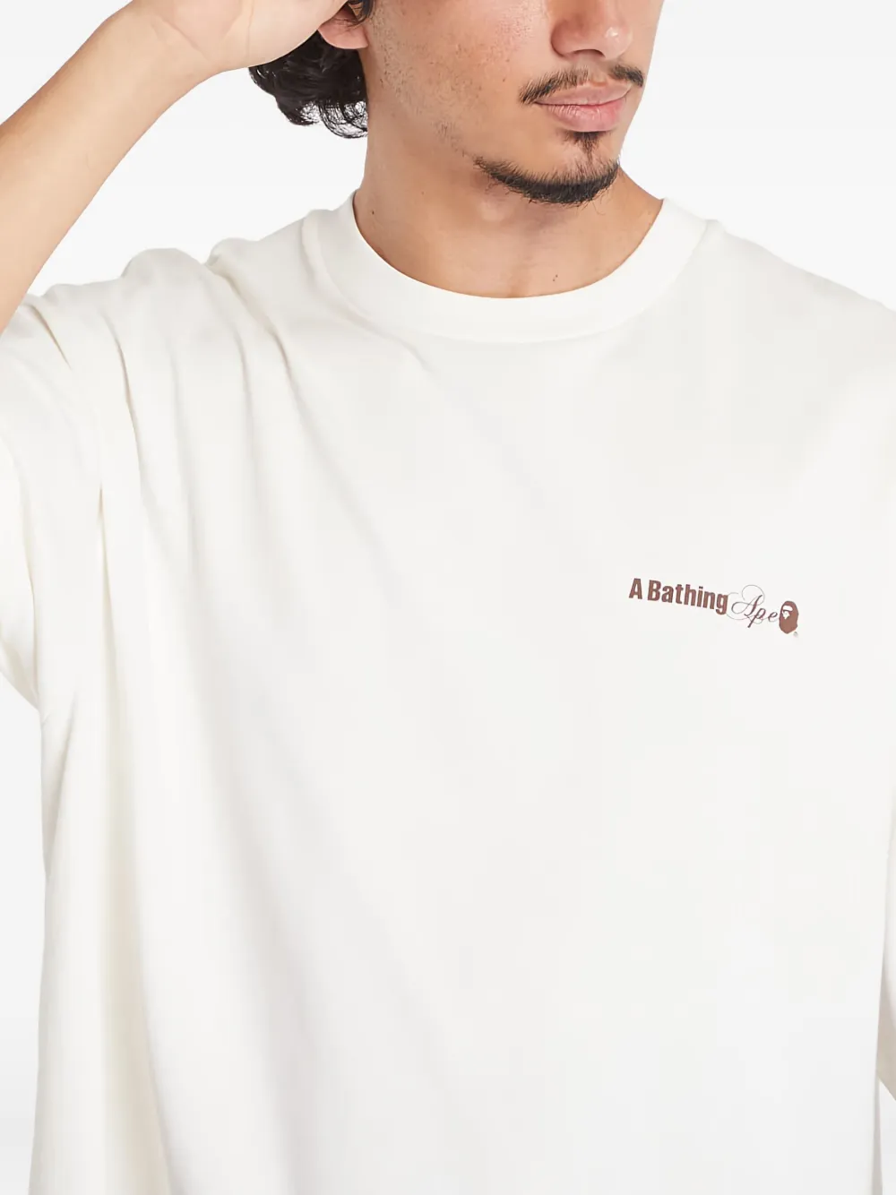 A BATHING APE water-print logo T-shirt Beige