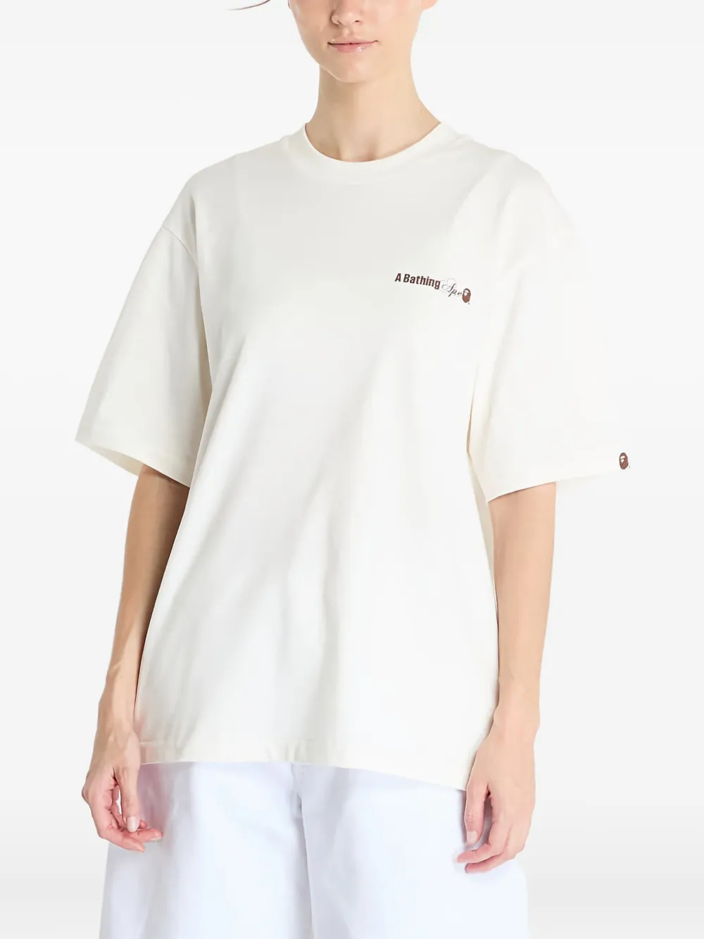 A BATHING APE water-print logo T-shirt Beige