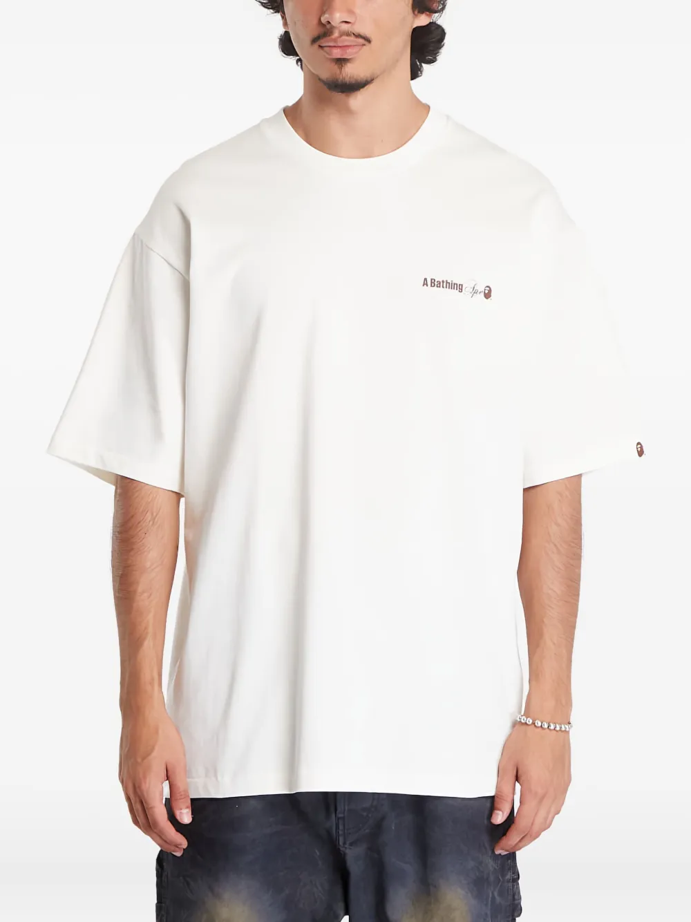 A BATHING APE water-print logo T-shirt Beige