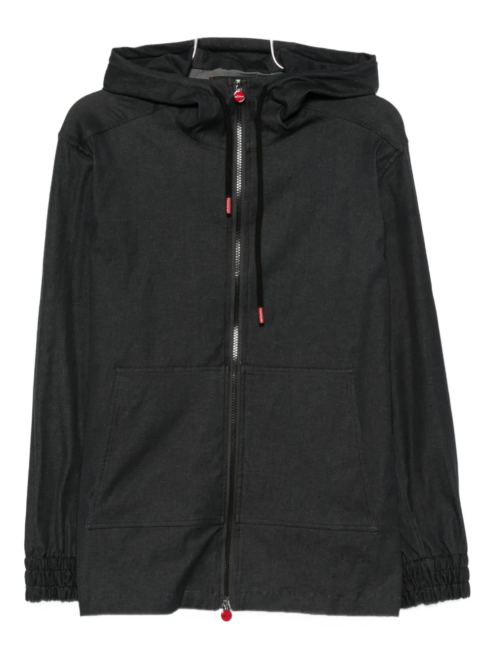 Kiton Zip-up Hooded Jacket Kangaroo Pocket In Black