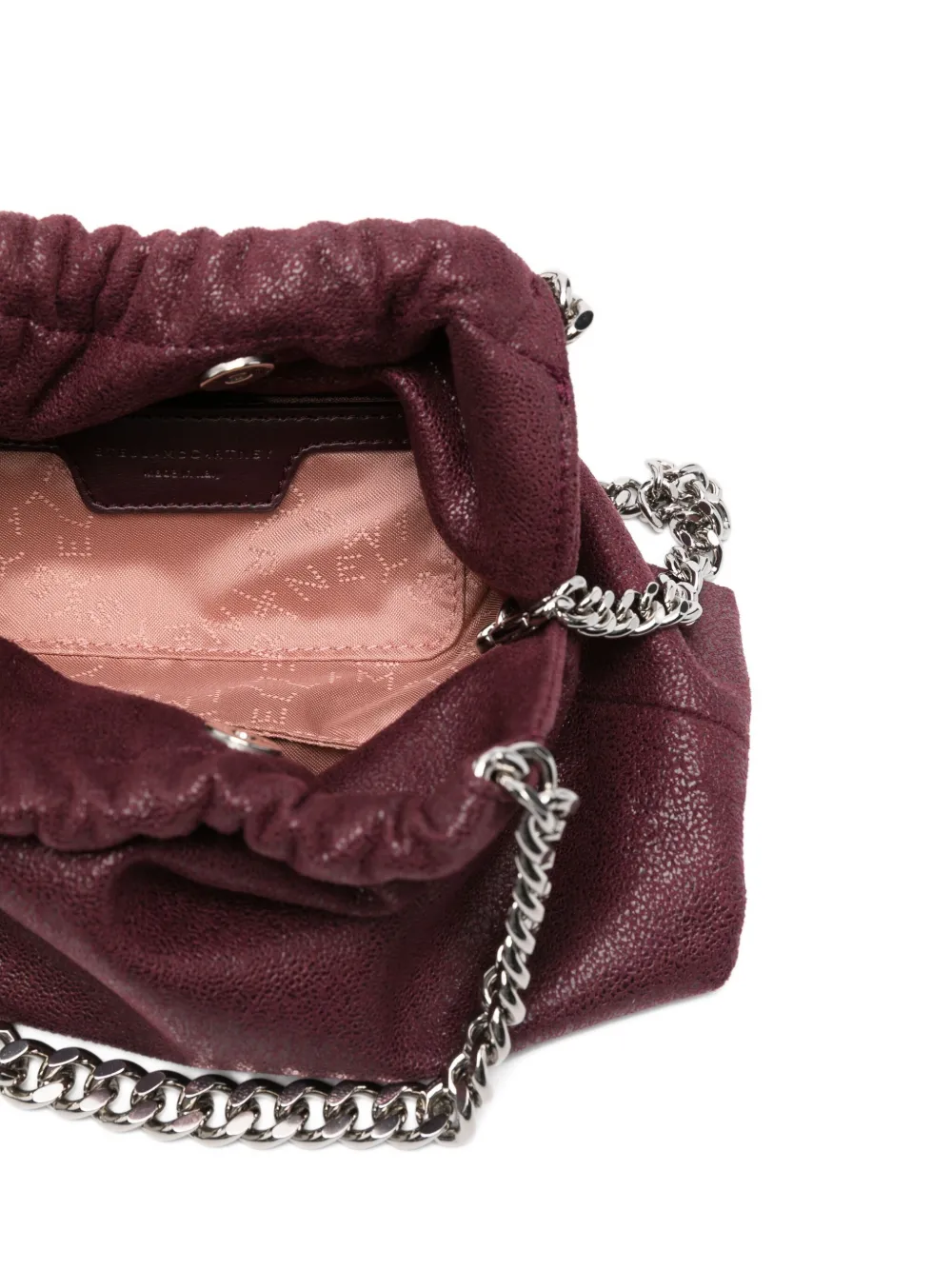 Stella McCartney mini Falabella chain-trimmed drawstring tote bag Rood