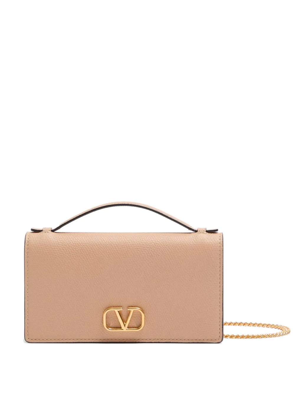 Valentino Vlogo Leather Wallet On Chain In Brown