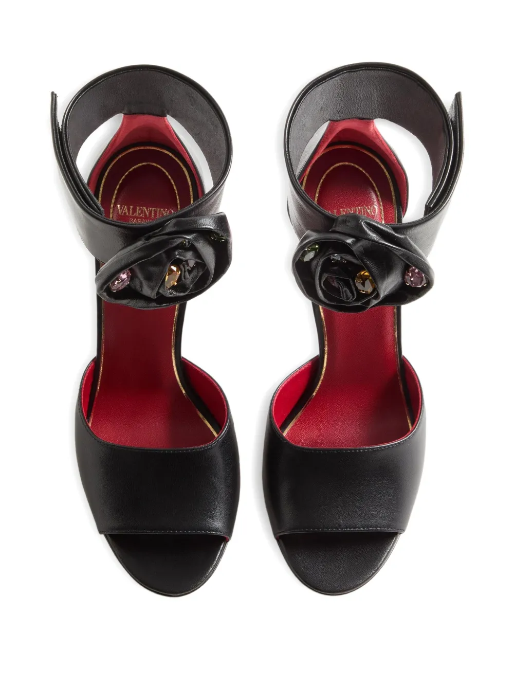 Valentino 105mm Drip Rose Rose-embellished Leather Sandals In Black