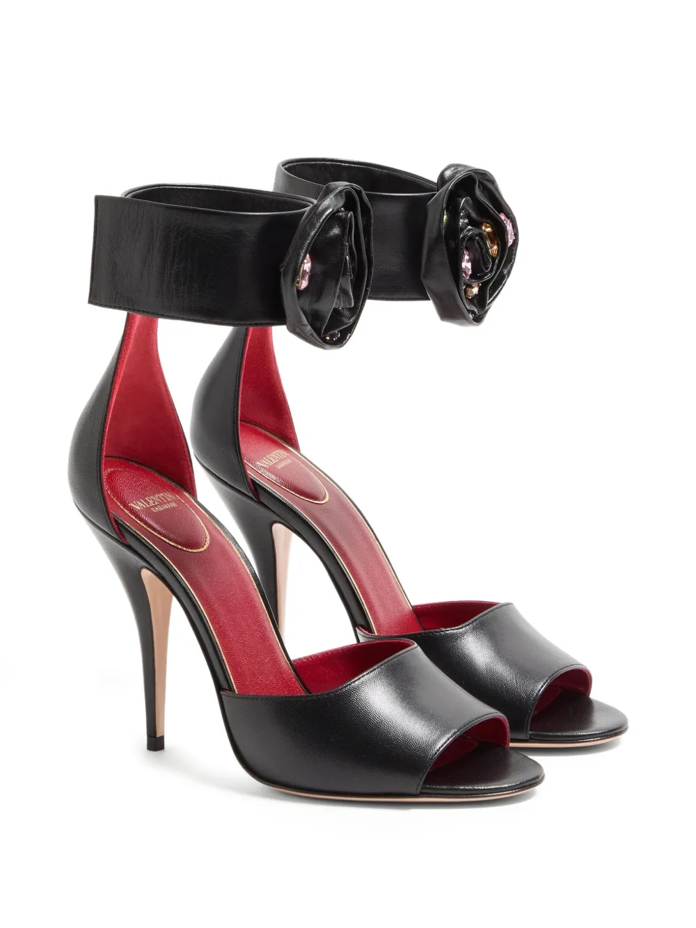 Valentino Garavani 105mm Drip Rose leren sandalen verfraaid met roos Zwart