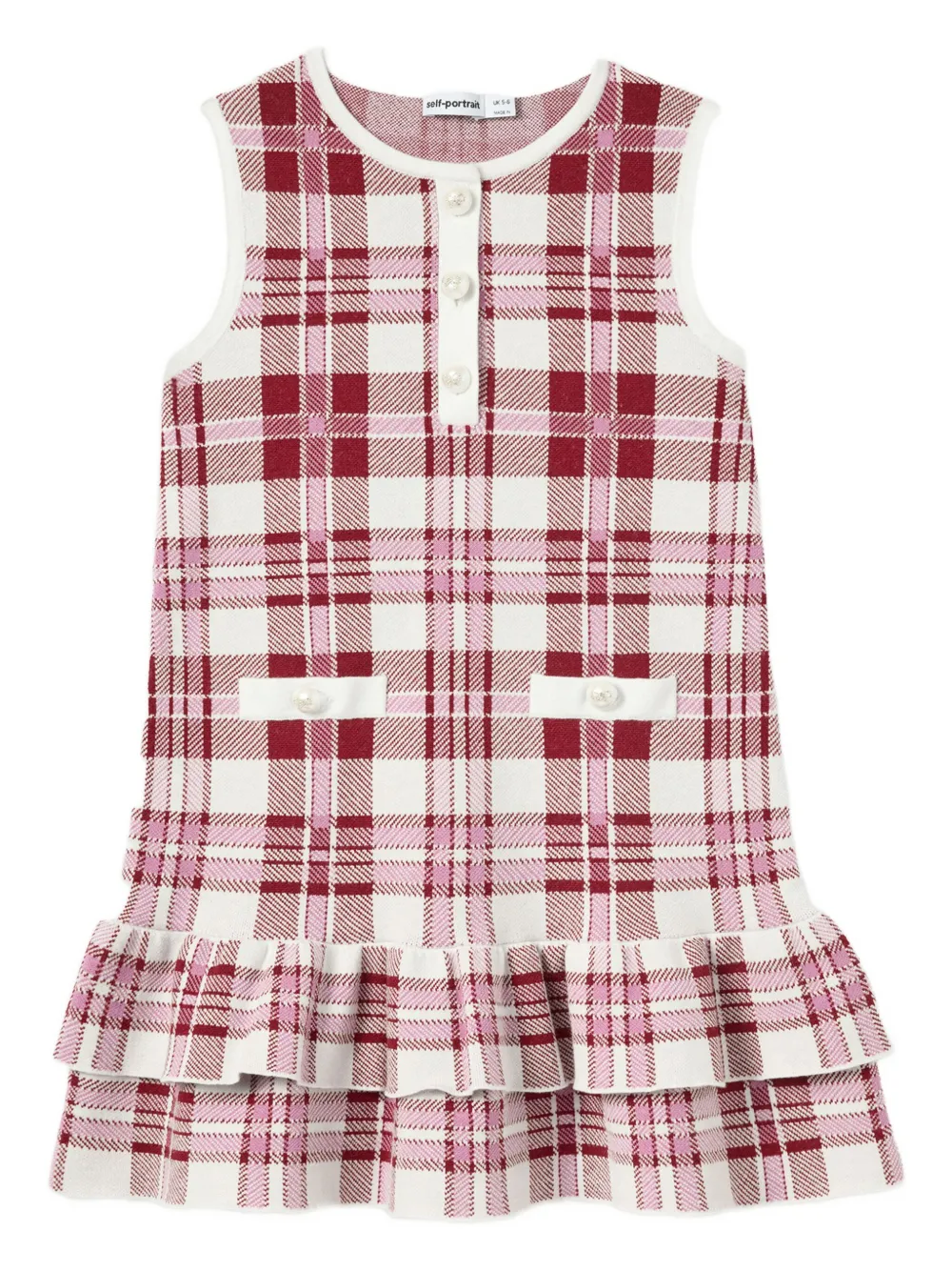Self-Portrait Kids pearl-button ruffled dress Rood