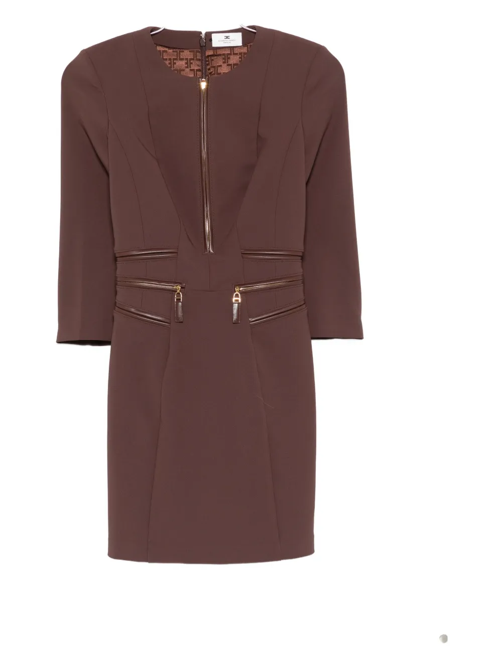 Elisabetta Franchi Merlot Midi Dress With Zipper Detailing In Brown