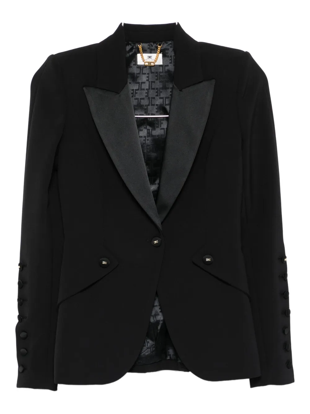 Elisabetta Franchi Tailored Blazer With Satin Lapel In Black