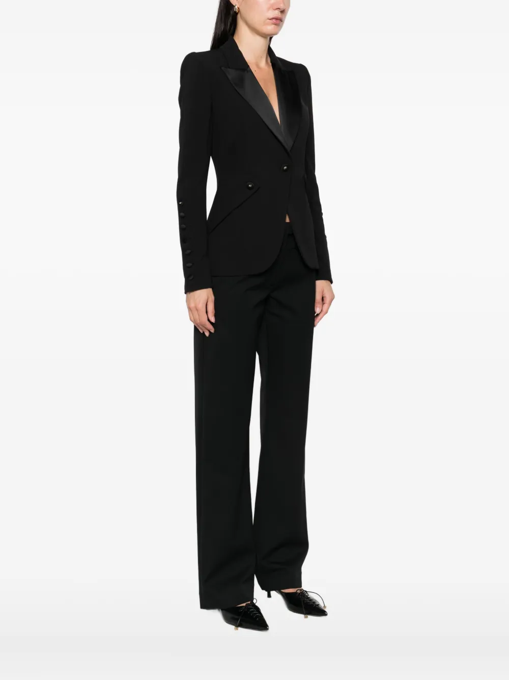 Elisabetta Franchi Tailored Blazer With Satin Lapel In Black