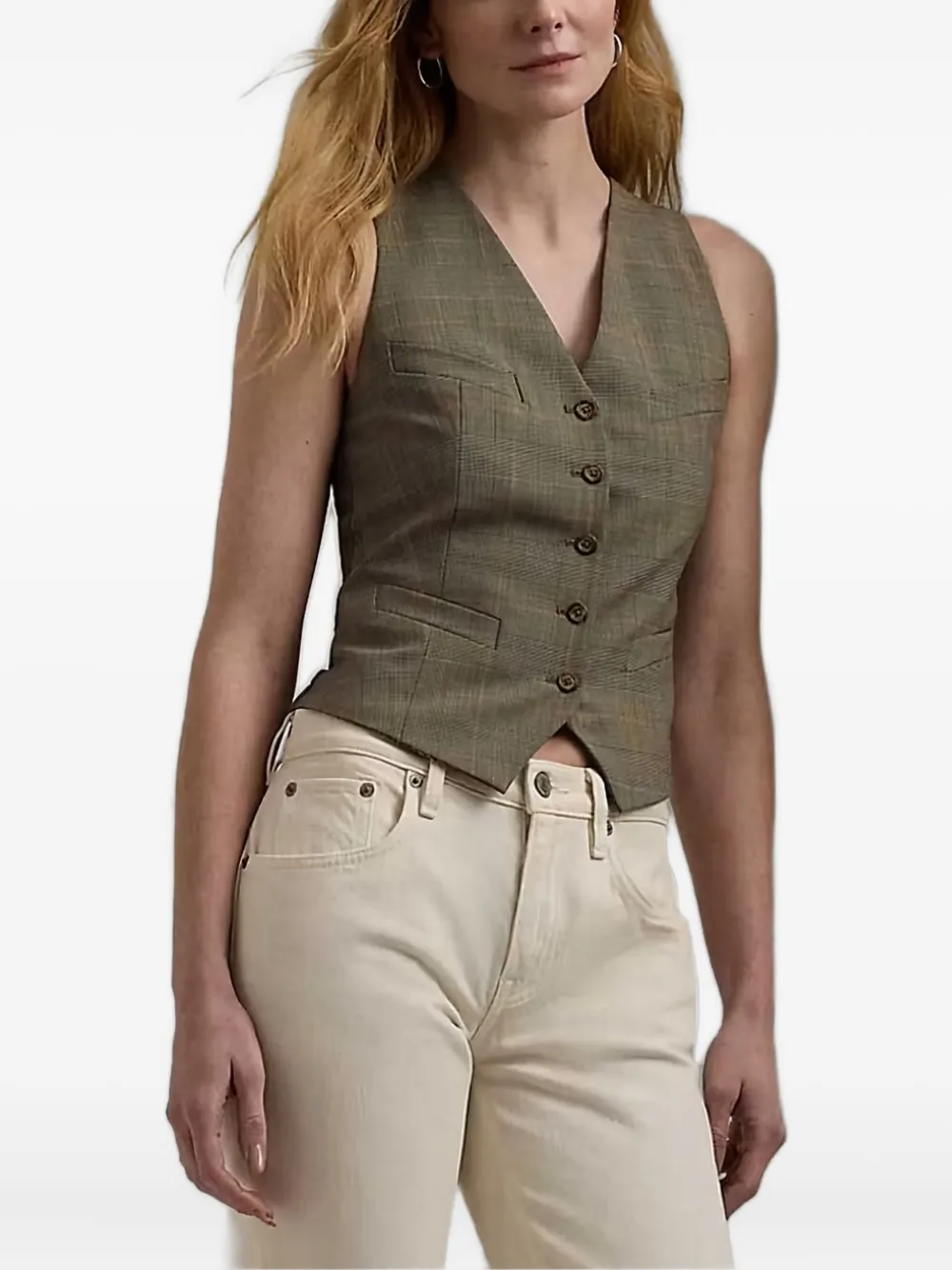 Ralph Lauren Checked Button-fastening Waistcoat In Green
