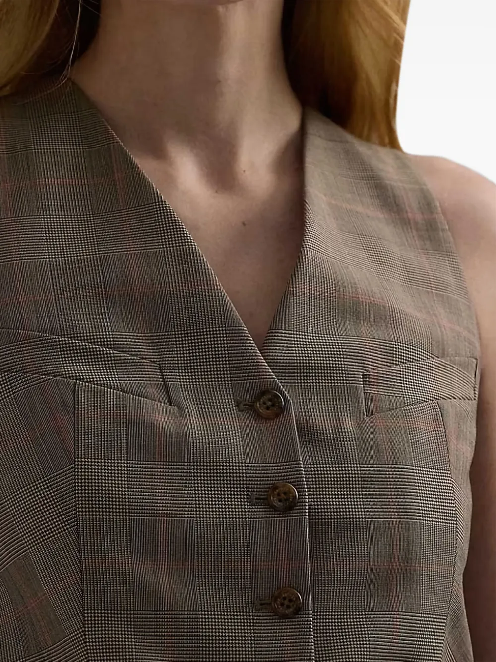 Lauren Ralph Lauren Geruit gilet met knoopsluiting Groen