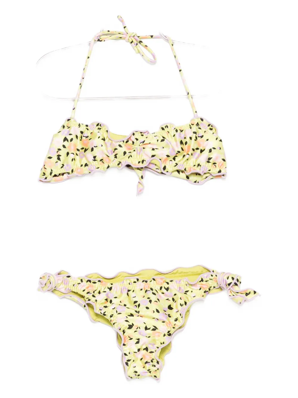 Me Fui Ruffled Floral-print Bikini In Yellow