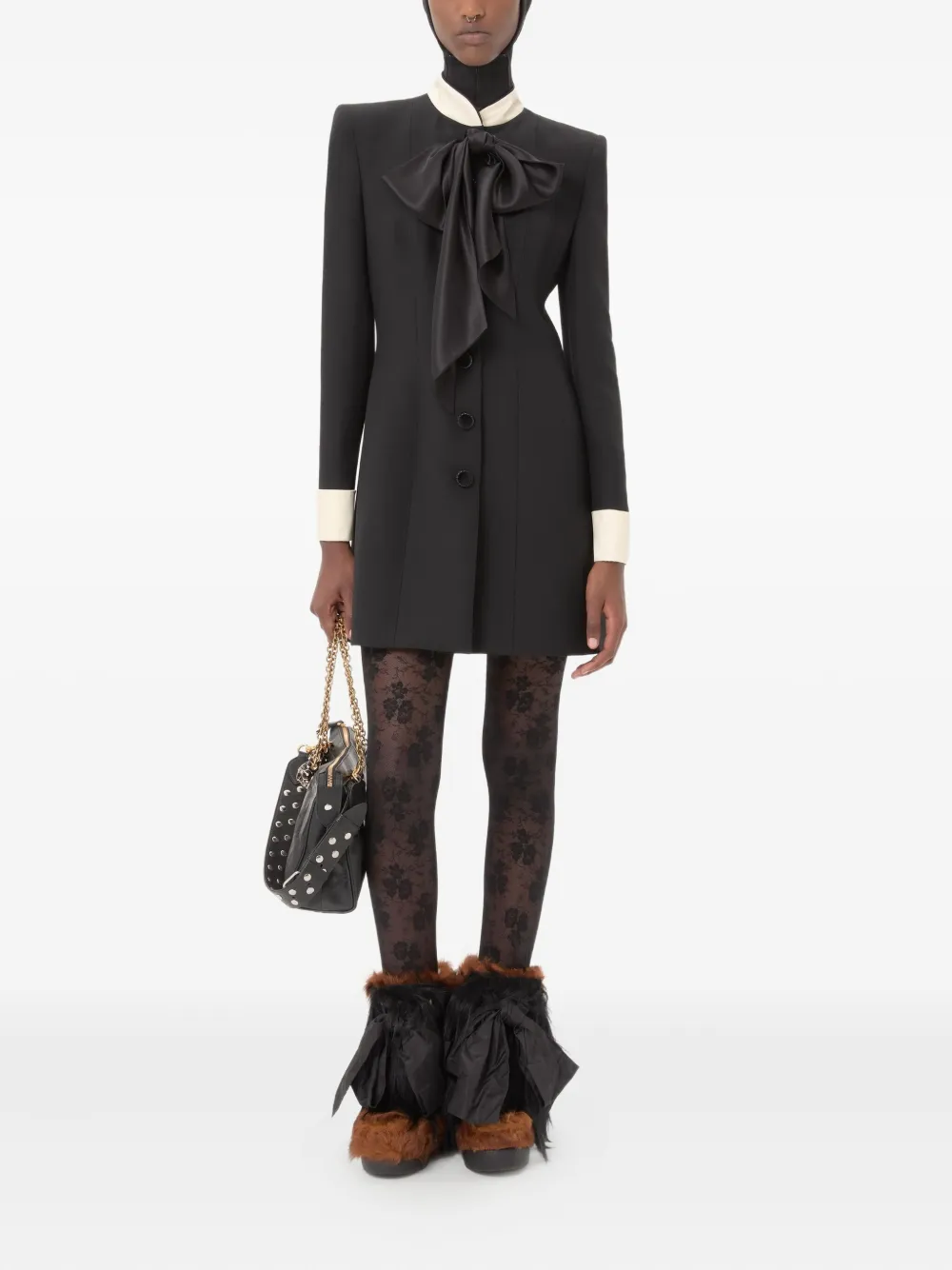 Valentino Garavani satin-bow jewel-button dress - Zwart
