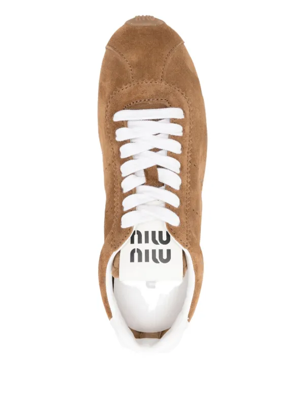 Miu Miu Plume Suede Sneakers | Brown | FARFETCH
