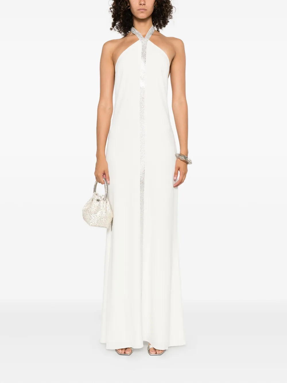 Taller Marmo Maxi-jurk met verfraaid vlak en halternek - Beige