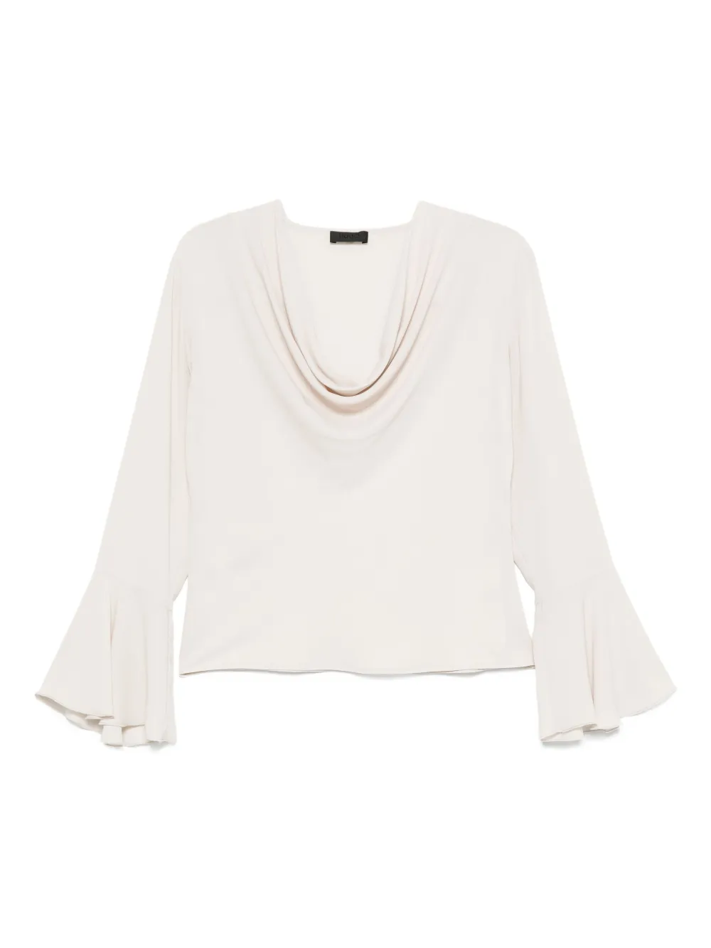 bell-sleeve cowl-neck blouse