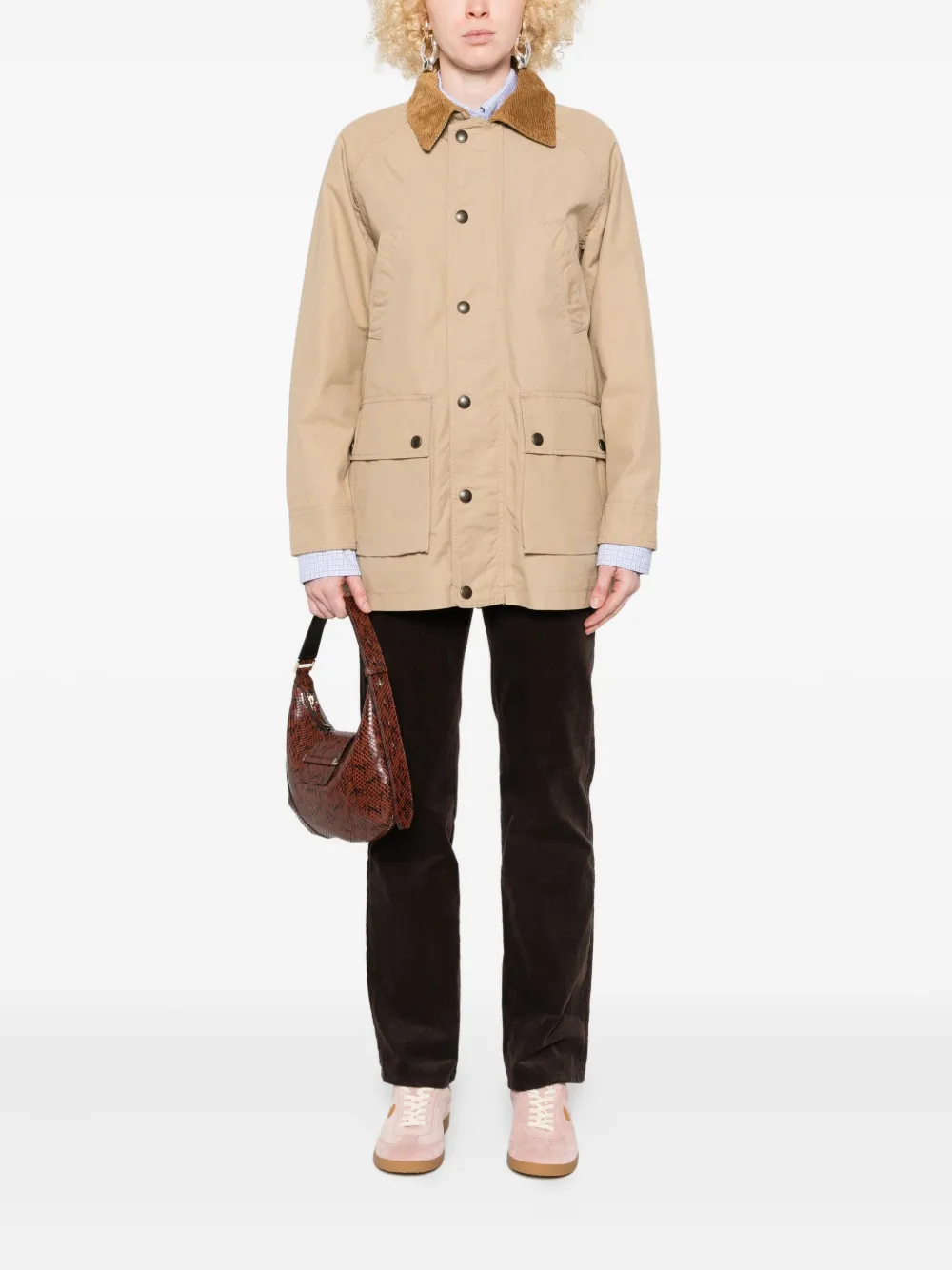 Polo Ralph Lauren Corduroy-collar Flap-pocket Coat In Brown