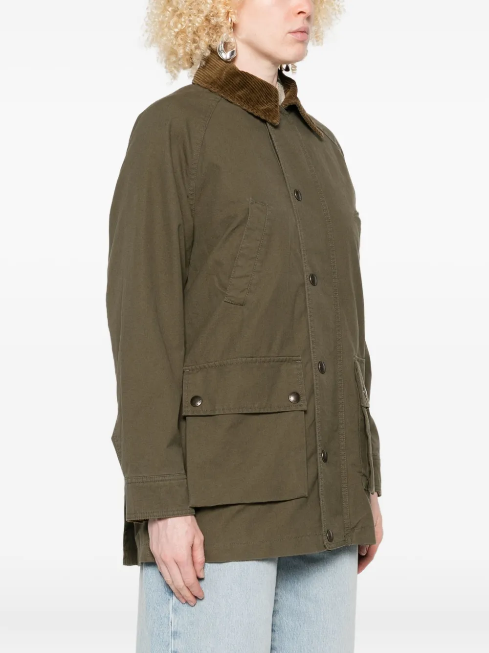 Polo Ralph Lauren Corduroy-collar Flap-pocket Coat In Green