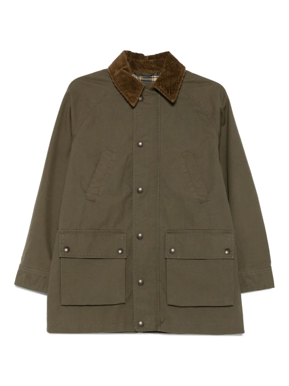 corduroy-collar flap-pocket coat