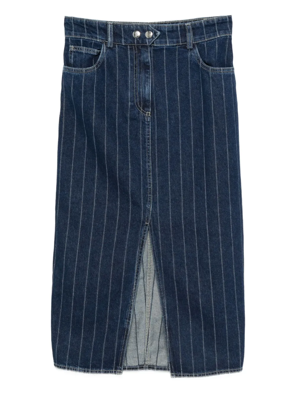 Ba&sh Pinstripe Denim Midi Skirt In Blue