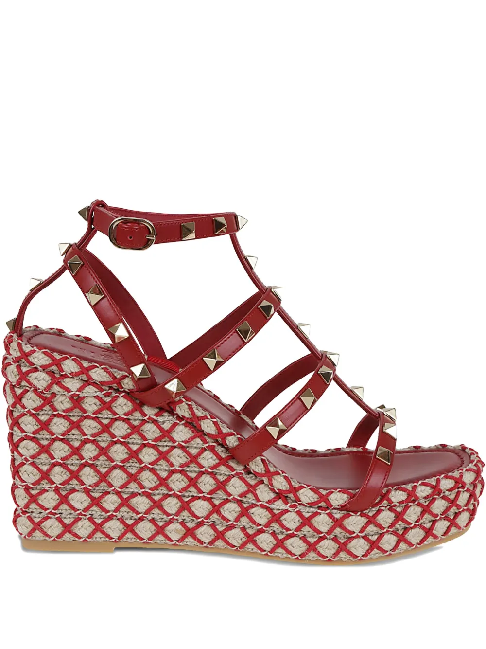 Valentino Garavani 95mm Studded Cage Heeled Espadrilles In Red