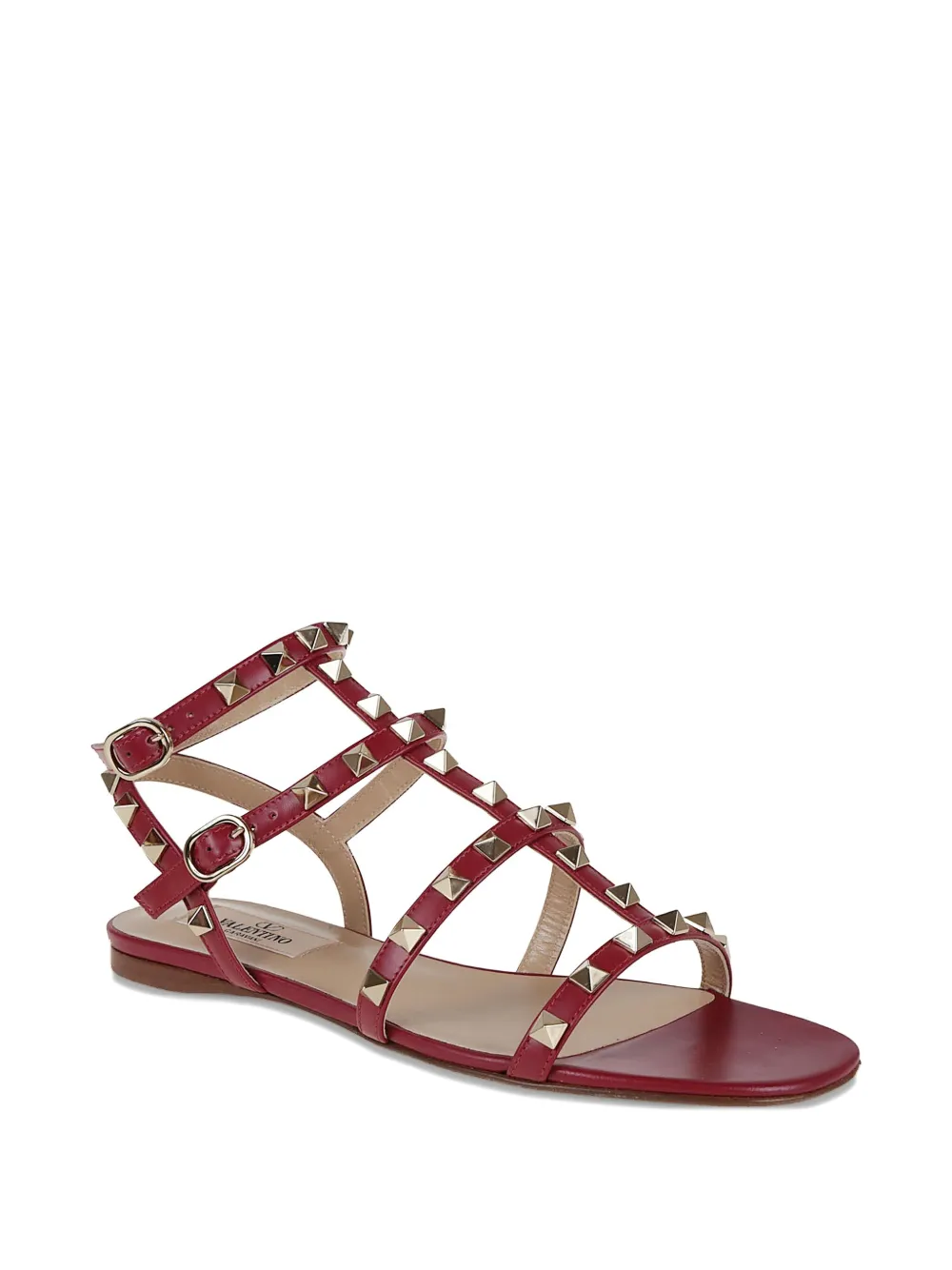 Valentino Garavani studded leather flat sandals Red